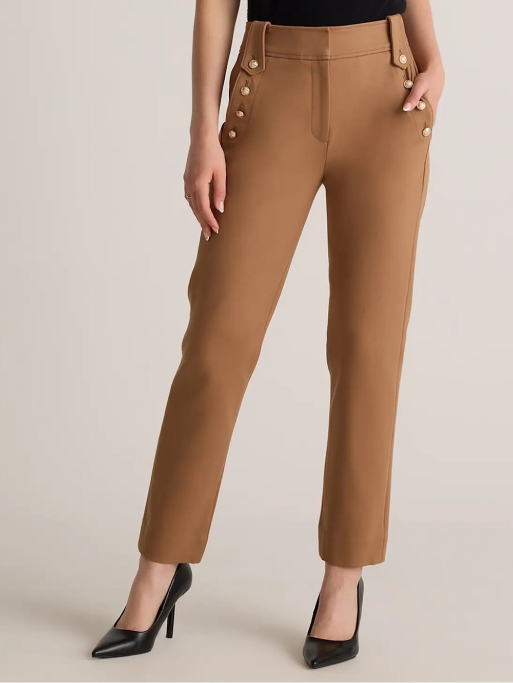 Quince Ultra-Stretch Ponte Straight Leg Mariner Pants Large Roasted Pecan Brown